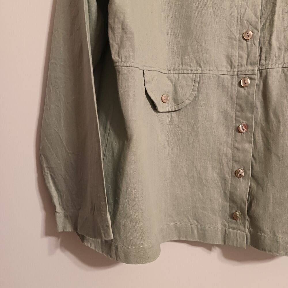Aly Wear linen shirt sz L sage green button front lagenlook layering breathable - Picture 3 of 10